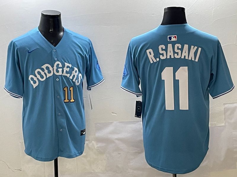 Men Los Angeles Dodgers 11 R.Sasaki Light Blue Joint Name 2025 Nike MLB Jersey style 10